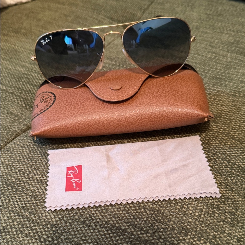 Ray-Ban Gold Frame Sunglasses with Dark Blue Lenses